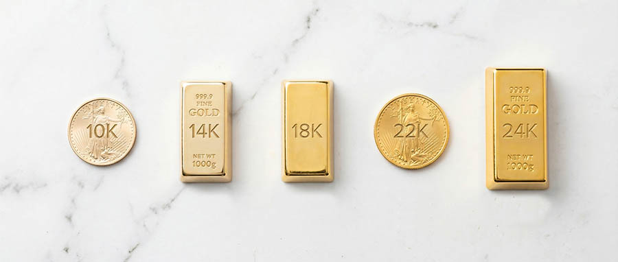 Gold karat comparison — 10K 14K 18K 22K 24K purity and price per gram today
