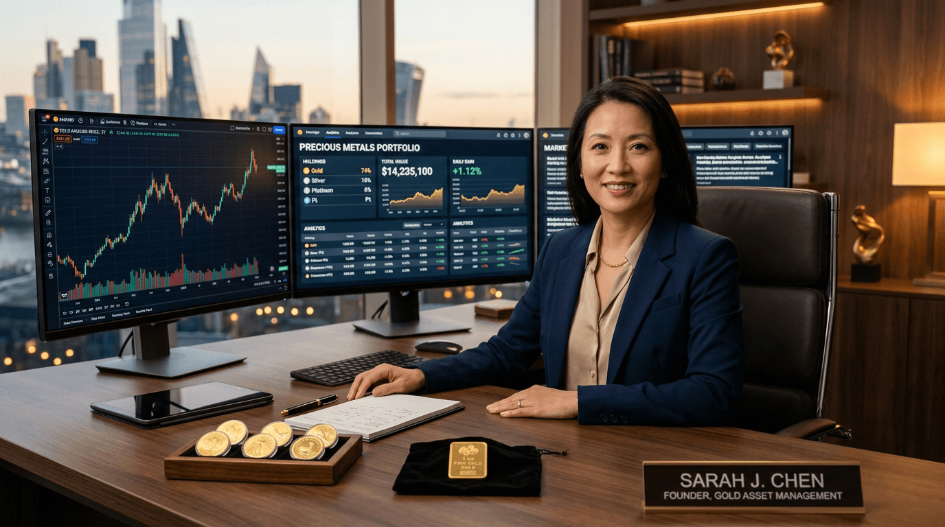 Expert investor analyzing gold price today and precious metals portfolio — gold investing strategy GoldMiner.fr