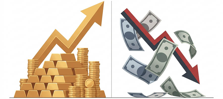 Gold bars as inflation hedge — gold price today rising chart protecting wealth against currency devaluation
