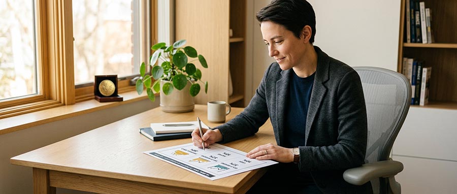 Investisseur examinant l'allocation d'un portefeuille de métaux précieux combinant lingots d'or physique et actions de sociétés minières aurifères — moyens d'investir dans l'or et l'argent