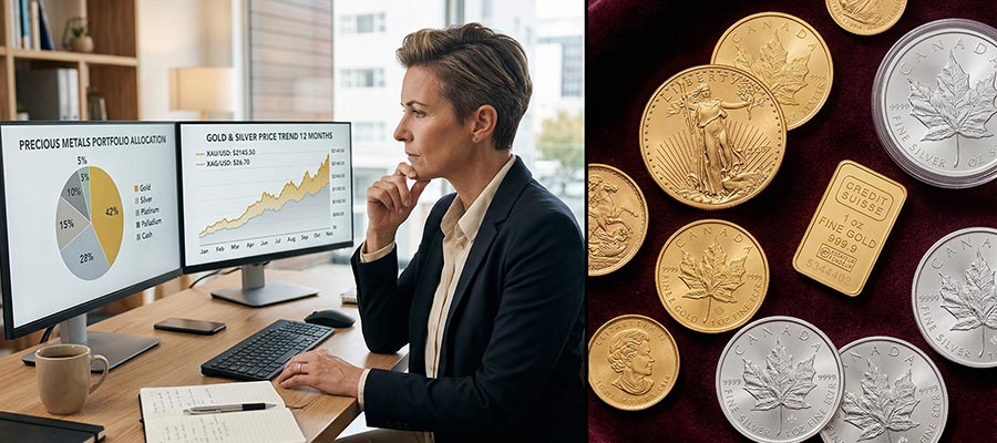 Investor analyzing gold and silver portfolio allocation strategy — ways to invest in gold and silver 2026