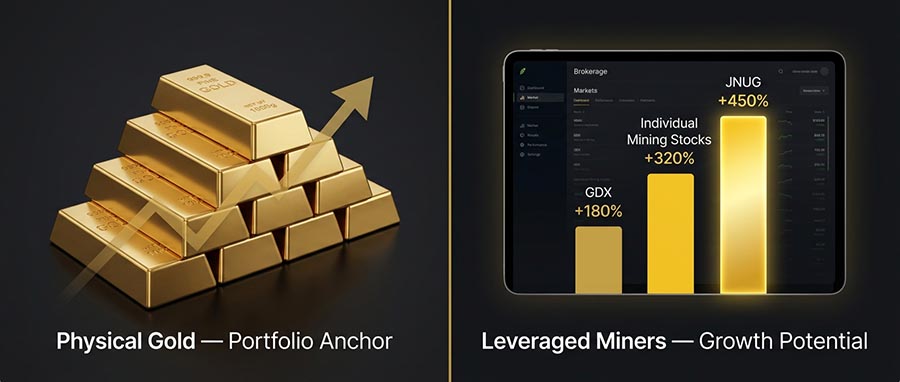 Physical gold versus gold mining stocks positioning strategy during a gold bull market cycle 2025 2026