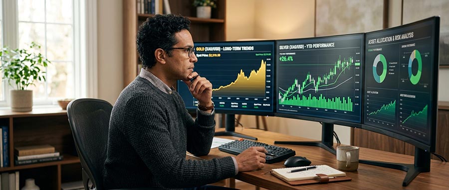Investor reviewing inflation-resistant portfolio — precious metals allocation gold silver mining stocks strategy