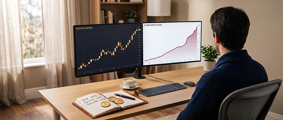 Investor reviewing current gold and silver prices today on screen while planning an inflation hedge portfolio